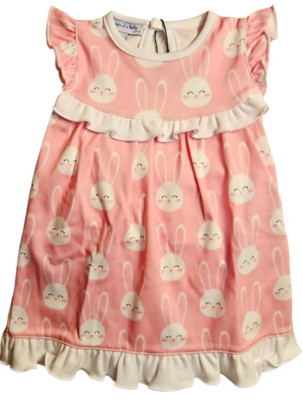 Magnolia Baby Pink Bunny "All Ears" Pima Cotton Ruffle Dress 6M NWT